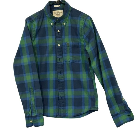 Abercrombie & Fitch Other - Abercrombie & Fitch Men's Long Sleeve Muscle Shirt Size Small Blue Green Plaid